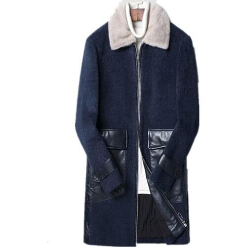 Real Wool Coat Winter Jacket Men Real Mink Fur Collar Woolen Coats Male Windbreaker Warm Jackets Plus Size LSY088363 MY1672