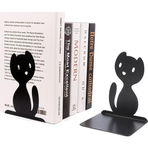 1 Pair Cute Cat Design Bookend Metal Alloy Bookend Book Stopper Simple Book Ends Book Stand for Home