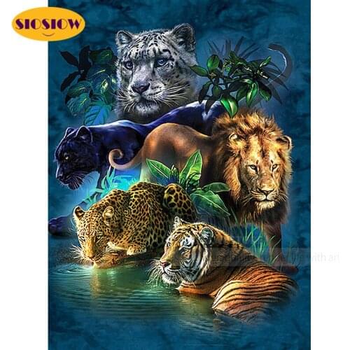 Full Drill 5d Diy Diamond Painting Lion Tiger Leopard Animal Zoo Daimond Embroidery Square Mosaic Cross Stitch Decor Home Room