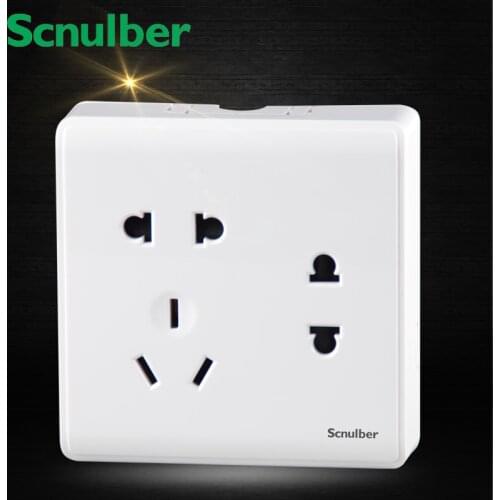 Surface mounted 10A 250V 7 poles double 2 pins outlet with single 3 pins socket wall switch