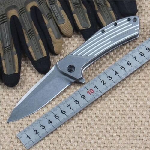 Flipper folding knife D2 Stone Wash Drop Point Blade Stainless Steel Handle Ball Bearing Folder Knives CK0801