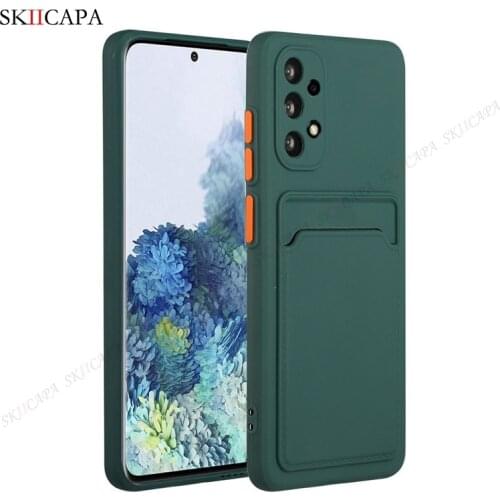 Candy Color Liquid Silicone Card Holder Phone Case For Samsung Galaxy A52 A82 Quantum 2 F62 M62 S21 Plus Shockproof Phone Cover