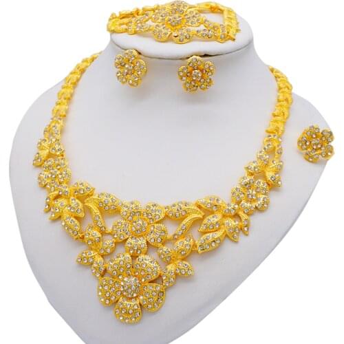 Jewelry Sets Women Indian African Flowers Jewelery Set Wedding Jewellery For Brides Dubai Gold Jewlery Set