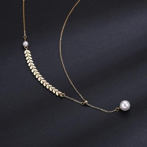 Stainless Steel Wheat Ear Pearl Pendants Necklaces Fashion Simple Luxury Adjustable Necklace Women Jewelry Z212