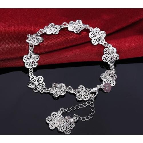 Silver exquisite Charms flower for women cute noble bracelet fashion charm chain jewelry wedding party stamped , LH013