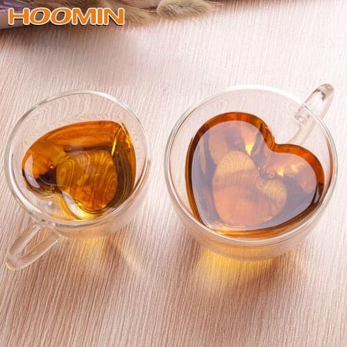240ml Love Heart Shaped Double Wall Clear Glass Tea Cup Coffee Cups Mug Gift Hot