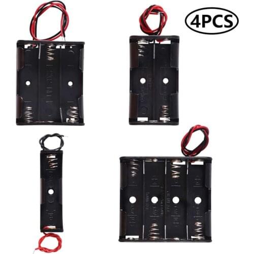 4pcs AA Battery Case Holder with Lead Wire Bundle 1.5V DIY Battery Storage Boxes Tray 1/2/3/4 Slots in Parallel Black Plastic