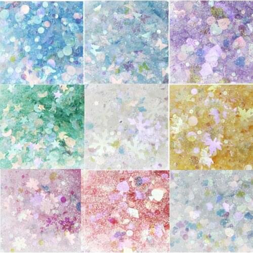 50g 12 designs Nail Glitter - Fairy Dreams - Chunky Star Moon Heart Holograhic Iridescent Glitters