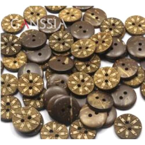 50pcs/lot Size: Round Natural Coconut Buttons 2 holes Buttons Flower Design Button Accssories Sewing button (ss-901)