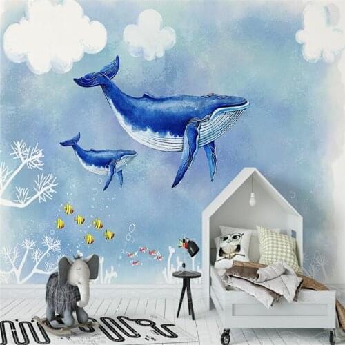 Beibehang Custom Cartoon underwater sky whale wallpapers for living room decor TV background 3D wall paper decoration painting
