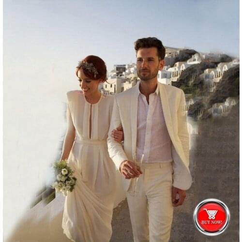 Linen Ivory Mens Suits Wedding Suits For Man Bridegroom Groom Wear Slim Fit Casual Tuxedos 2pieces Prom Terno Blazer Masculino