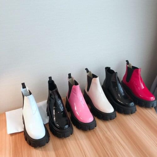 New Elegant Ankle Boots For Woman Round Toe Women Boots Thick Bottom Women Shoes Slip-On Shoes Woman Fashion Hot Genuine Leather