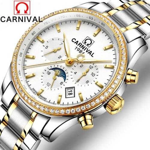 Carnival 6 Hand Series Multifunction Mens Mechanical Watches Top Brand Business Casual Waterproof Watch Luminous Clock 2017