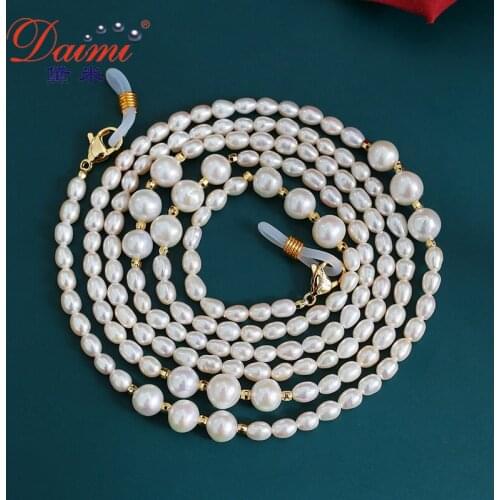 DAIMI Elegant Pearl Glasses Chain Necklace 3-4/6-7mm Freshwater Pearl Necklace For Women Fine Jewelry