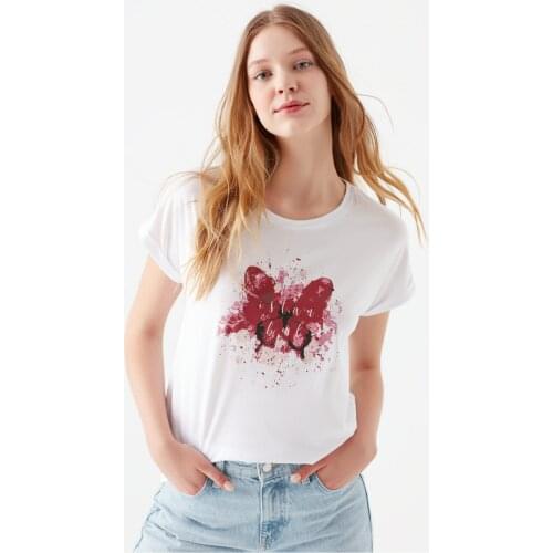 Womens White Butterfly Printed Istanbul T-Shirt Casual Sport Casual Wear New Fashion Summer Outfits Young Designer Dresses