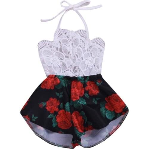Summer Baby Rompers Newborn Baby Girl Clothes Sleeveless Lace Flower Print Strap Romper Jumpsuit 1-Piece Outfit Summer Clothes
