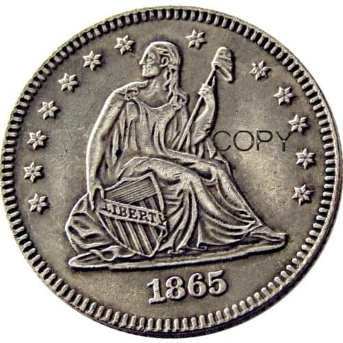 USA 1865 1865-S Seated Liberty Quarter Dollars Different Mint Silver Plated 25 Cents Copy Coin