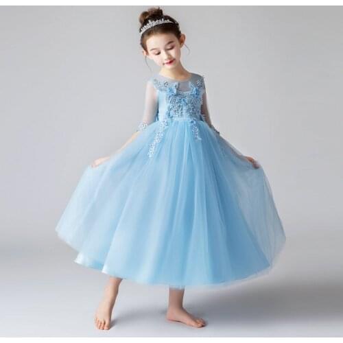 Flower Girls Birthday Banquet Lace Embroidery Dress Elegant Girls School Party Dinner Dresses for Graduation Ceremony Ball Gown