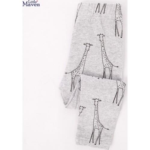 Little Maven New Spring Autumn Children Cute Gray Giraffe Printed Basic Quality Cotton Knitted Girls Casual Pants Leggings