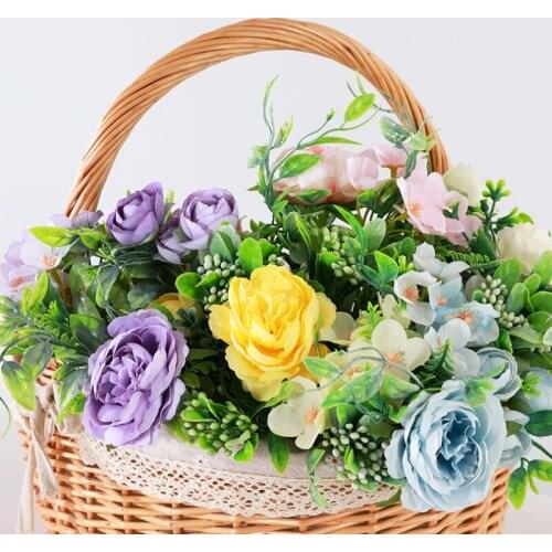 Macaron Rose Simulation Flower Hydrangea Silk Wedding Hand Bouquet Home Office Decoration Floral Bouquet Fake Plant