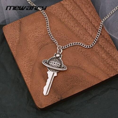 Mewanry 925 Sterling Silver Sweater Necklace Fashion Vintage Punk Hiphop Party Creative Design Planet Key Jewelry Birthday Gifts