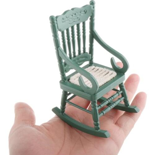 Miniature Rocking Chairs 2 Pack, 1:12 Dollhouse Mini Furniture Wooden Chair Model Set Dollhouse Accessory (Green)