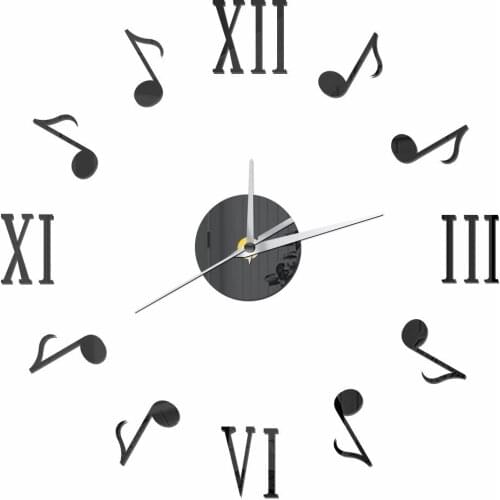 Music Notes Silent Wall Clock Roman Numbers Art Stickers Acrylic Living Room Modern Quartz