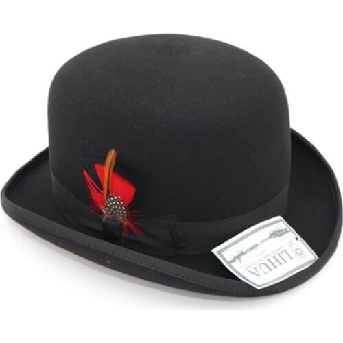 New 100% Wool Hat High Quality Fashion Mens and Womens Black Cap Bowler Hats Black Wool Felt Derby Bowler Hats B-8134