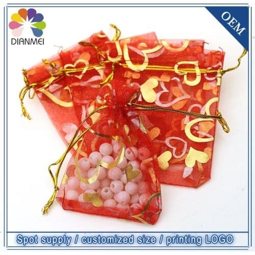 Brand New 100pcs 7x9cm Red Heart Jewelry Gift Organza Bag Gift Bag Pouch For Jewelry Packaging Drawable Wedding Gift Bags