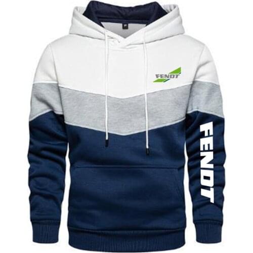 New Spring Autumn Mens Fendt Logo Patchwork Color Pullover Long Sleeve Hoodie Fashion Cotton Hoody Sweatshirt