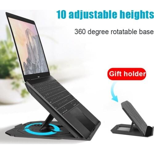 Laptop Cooling Stand, Foldable Notebook Radiator 360 Degree Rotating Cooler Pad 10-Angle Laptop Bracket Phone Holder