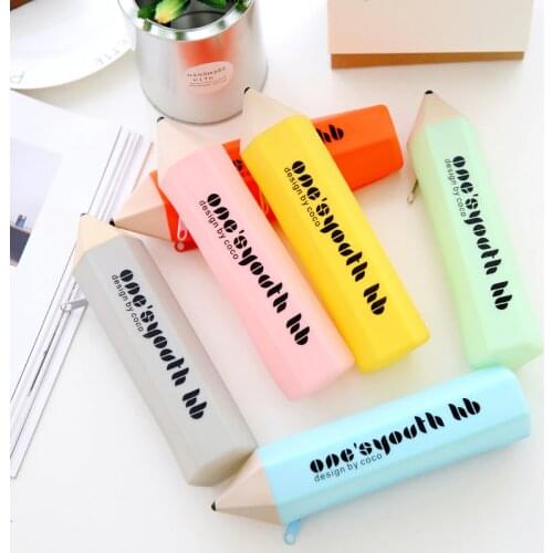 Creative Pencil Shape Pencil Case Box Candy Colors 6 Colors Available Mini Pen Bag Novelty Office School Stationery