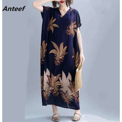 Cotton satin vintage floral plus size women casual loose maxi long summer dress elegant clothes 2021 ladies dresses sundress