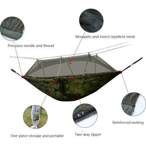 Portable Outdoor Camping Hammock 1-2 People Single Double Mosquito Net Hammock Parachute Fabric Hanging Bed Swing Sleeping Bag