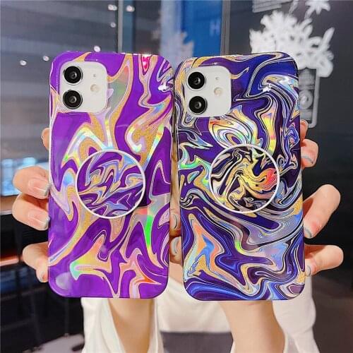 Luxury Gradient Laser Glitter Watercolor Stand Case for iPhone 11 12 Pro XS Max XR X 7 8 Plus SE 2020 Holder Soft Cover Coques