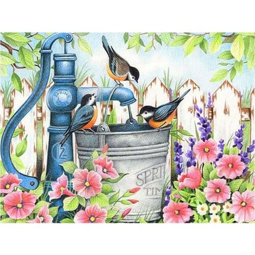 Garden Flower Bird Pressure Well Diamond Painting Floral Round Full Drill DIY Needlework Mosaic Embroidery 5D Cross Stitch