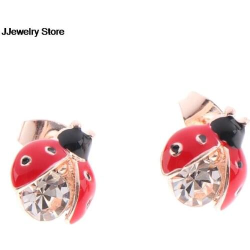 1 Pair High-grade Handmade Oil Insect Stud Earrings Fashion Animal Rhinestone Female Jewelry Ladybug Ear Studs