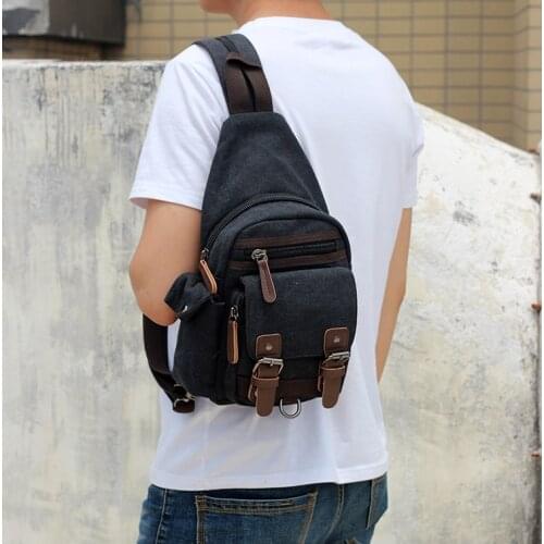 Leisure sports lightweight canvas shoulder bag messenger bag / mens shoulder dual-use stitching leather riding small square bag