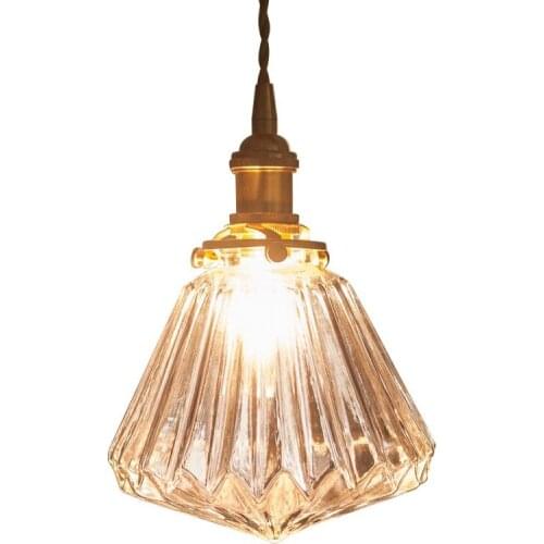 American Loft Style Pure Copper Glass Droplight Vintage LED Pendant Light Fixtures Creative Single Hanging Lamp Home Lighting