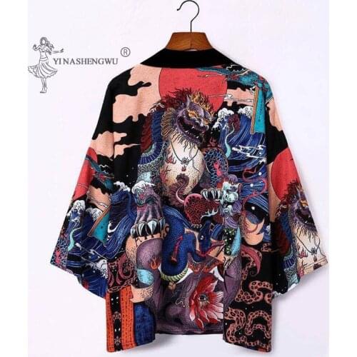 Japanese Kimono Men Harajuku Dragon Cardigan Women Summer Print Loose Shirt Costume Samurai Japan Traditional Coat Couple Yukata