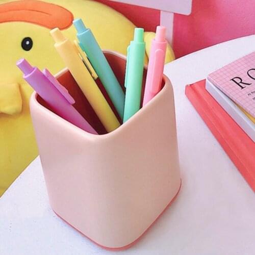 Pen Box Minimalistic Portable Plastic Two-color Stitching Desk Tidy Organizer Pen Pencil Storage Holder for Household