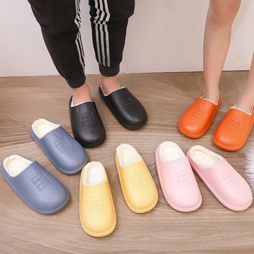 Women Indoor Winter Warm Slippers Home Water-Proof Non-Slipe Cotton Ladies Plush Lining Slippers Memory Foam Couples Shoes