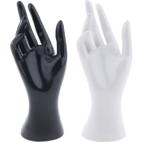 2 Pcs Female Mannequin Hand Jewelry Bracelet Ring PVC Show Stand Watch Gloves Display Stand Model for Shopping mall black white