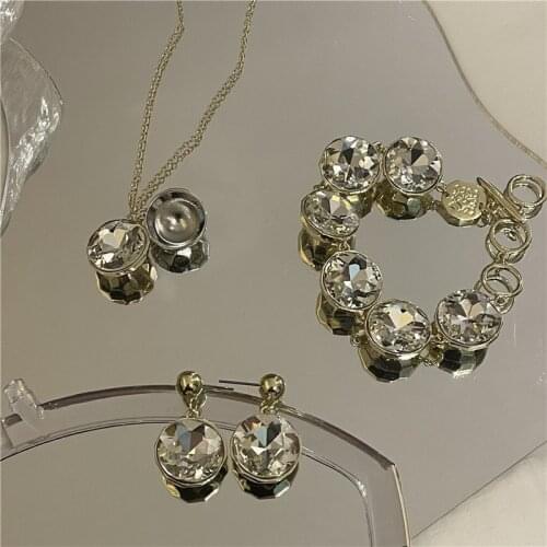 Origin Summer Luxury Statement Cubic Zircon Pendant Necklace for Women Girl Bling Bling Circle Geometric Metal Necklace Jewelry