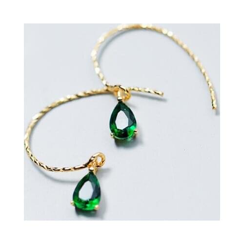 1pair Womens Real. 925 Sterling Silver Fine jewelry waterdrop Tears Green CZ STONE Zirconia aaa+ Dangle hook Earrings GTLE2252