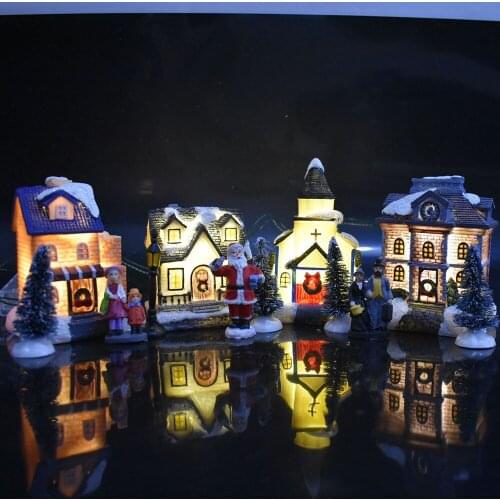 10PC/Set Christmas Doll Figurine House Luminous Hut Village Building for Children Gift navideñas Santa Claus Dolls Deco Festival