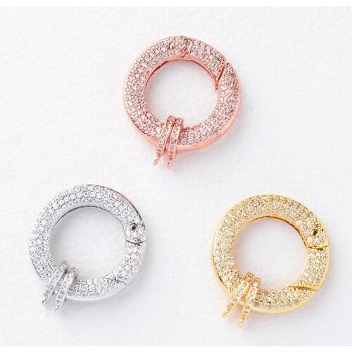 3pcs Cubic Zircon Micro pave circle clasp 25mm golden plated