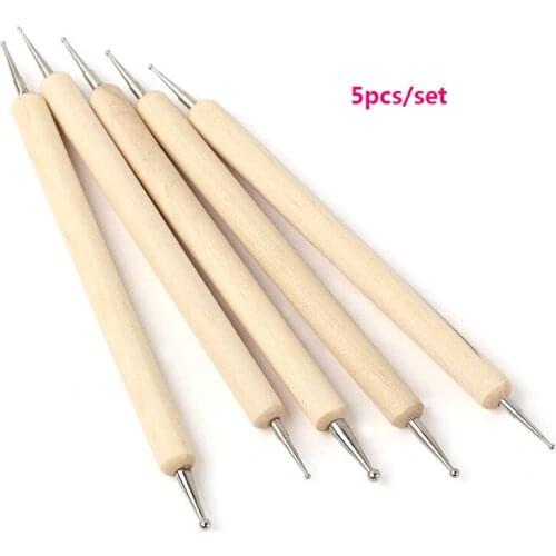 5Pcs 2 Way Wooden Dotting Pen Marbleizing Tool Nail Art Dot Dotting Tools