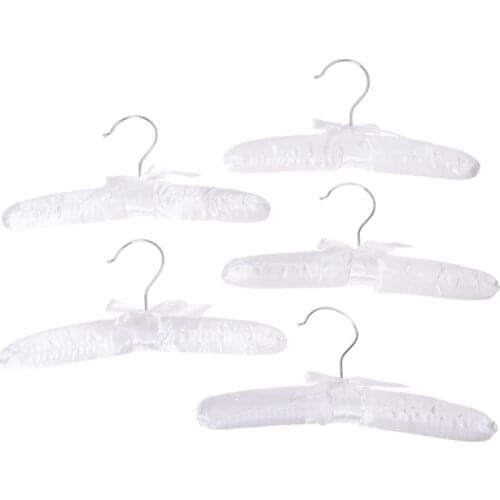 5Pcs Luxury Satin-Padded Childrens Clothes Kids' Cloth Hook Hanger Wardrobe Organiser--White