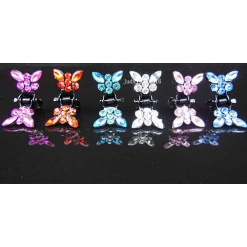 60 Pcs 6 Color Butterfly Crystal Flower Mini Hair Claw Clamp Hair Clip Hair Pins